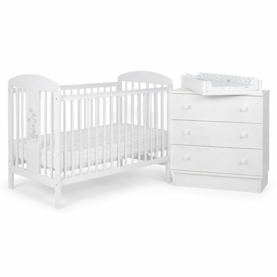 La Bebe™ Bedding Wood Set Tomi Art.43654 White  Lastemööbli komplekt: voodi ja kummut