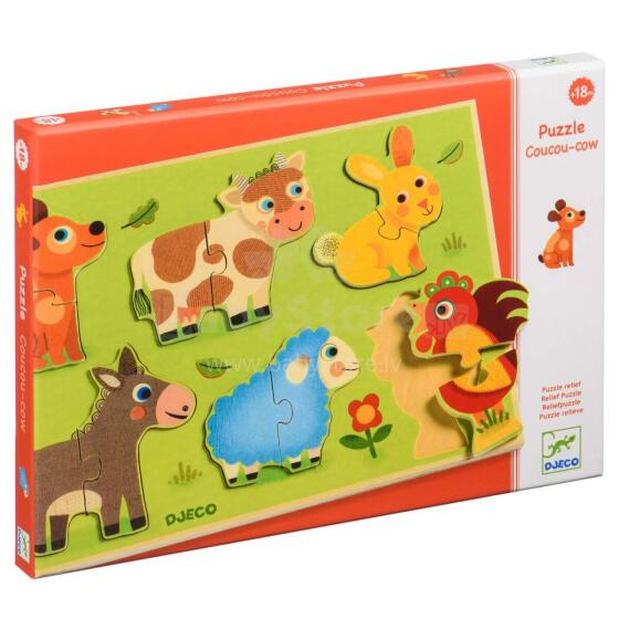 DJECO Wooden Puzzles Attīstošā puzle Coucou - cow DJ01259