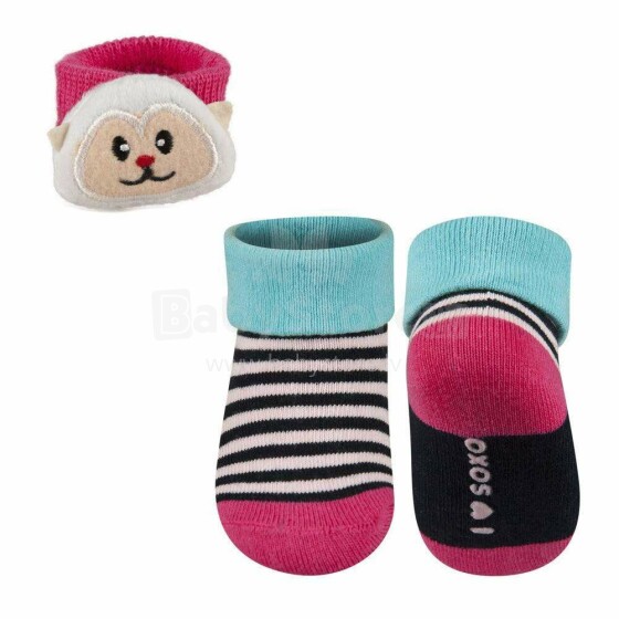 Soxo Baby Art.68671 Комплект хлопковые стильные носочки 0-12м. + браслет на руку с погремушкой
