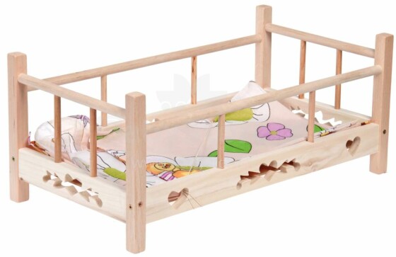 I-Toys Bed Doll Art.B-1757  Кукольная кроватка деревянная с постельный бельём 26x52cм