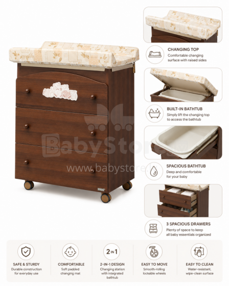 Erbesi Tippy Walnut Art.73320 Mähkimiskummud koos beebivanniga