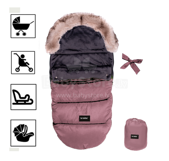 La bebe™ Sleeping bag Winter Footmuff Art.83966 Rose Универсальный теплый мешок для санок/коляски