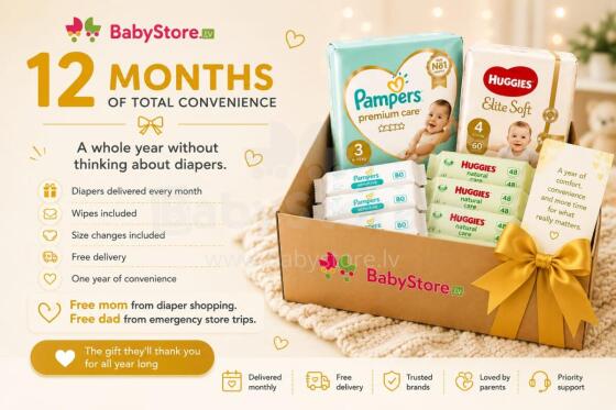 👑 12 Months of Total Convenience Emale vähem muresid. Isale vähem kiireloomulisi poeskäiku. Beebile igapäevane mugavus.