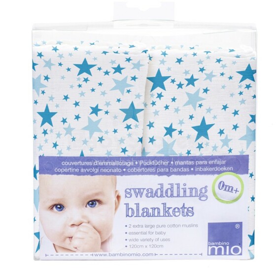 Bambino Mio Swaddling Blankets Blue Stars