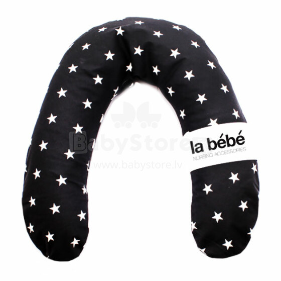 La Bebe™ Rich Cotton Nursing Maternity Pillow Art.81029 Black&White stars Подковка для сна, кормления малыша 30x104 cm