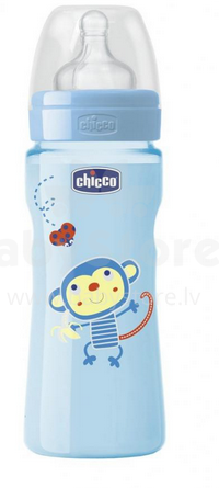 Chicco'16 Well Being Art. 70735.21   Детская Пластиковая Бутылочка с физиологической соской (PES), 0% BPA, соска силикон, 330 мл.  4m+ SI