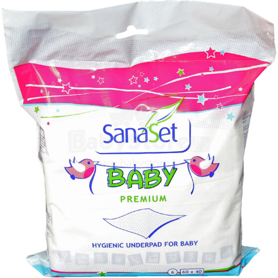 Sanaset Baby Premium Пеленки одноразовые впитывающие с особо мягким покрытием 6шт.  40x60 см