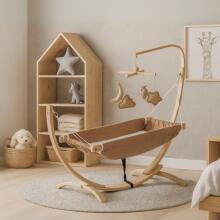 Hammock with Wooden Frame Art.101082 Beige  Laste võrkkiik puitraamiga - ergonoomiline ripplamamistool 66 x 150 cm lastele vanuses 3-5 aastat