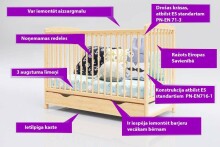 Baby Crib Club AK  Art.117581 Natural Laste puidust voodi sahtliga 120x60cm