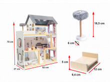 Ikonka Art.KX6201 MDF puidust nukumaja + mööbel 78cm must LED