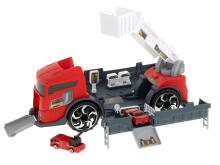 Ikonka Art.KX5994 Transporter veoauto TIR 2in1 parkimismaja tuletõrje + 3 autot punane