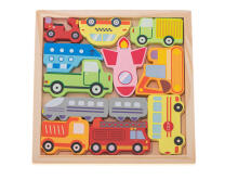 Ikonka Art.KX5313 Puidust mosaiikpuzzle vaste kujundeid sõidukid