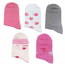 Weri Spezials Children's Socks Strawberry Pink and White ART.WERI-4314 Pack of five high quality children's cotton socks