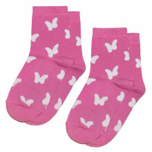 Weri Spezials Children's Socks White Butterflies Pink ART.SW-1353 Pack of two high quality children's cotton socks