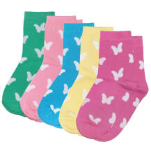 Weri Spezials Bērnu zeķes White Butterflies Pink ART.SW-1353 Divi pāri augstas kvalitātes kokvilnas bērnu zeķes