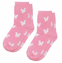 Weri Spezials Children's Socks White Butterflies Rose ART.SW-1358 Pack of two high quality children's cotton socks