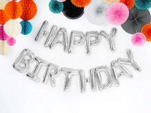 Ikonka Art.KX4574_1 Foolium õhupallid sünnipäevakaunistus Happy Birthday hõbedane 340cm x 35cm