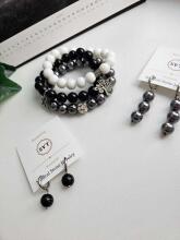 La bebe™ Jewelry Natural Stone Earrings Nerūsējoša tērauda auskari ar ahātu melnā