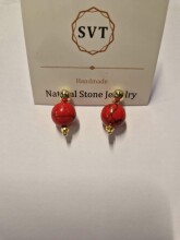 La bebe™ Jewelry Natural Stone Earrings Nerūsējoša tērauda auskari ar sarkano hovlītu