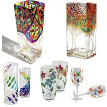 Ikonka Art.KX3876_1 Värvid klaaskeraamika portselanile komplekt klaasile maalimiseks 6 värvi x 25ml + pintsel värvipalett