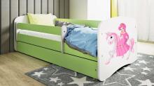 Bed babydreams green princess on horse without drawer with mattress 140/70