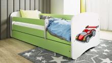 Bed babydreams green racing car with drawer with non-flammable mattress 160/80