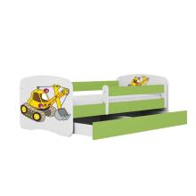 Bed babydreams green digger with drawer with non-flammable mattress 140/70