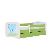 Bed babydreams green blue teddybear with drawer with non-flammable mattress 160/80