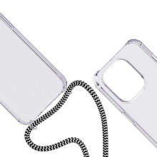 ЧЕХОЛ С РЕМЕШКОМ SPELLO ДЛЯ IPHONE 15 PRO MAX — ПРОЗРАЧНЫЙ/ЧЕРНО-БЕЛЫЙ РЕМЕНЬ