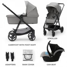 KinderKraft Newly 3 in1 Art.KSNEWL00GRY300 Moonlight Grey ühes universaalne jalutuskäru + turvahäll