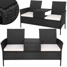 Aiamööbli komplekt Springos GF0068, must, 3-osaline: 2 tooli patjadega + lauake, tehnorottang