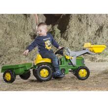 Rolly Fefenuwo RollyKid John Deere Pedal Traktɔtɔ kple Bucket kple Trailer - Green