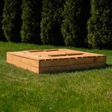 Bebe Basic Wood Sandbox Art.249101 Grey sandbox with a lid and a bench, 120x120 cm