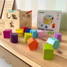 TOOKY TOY Puitmaterjalist kujundite sorteerimise värviline kuubik värviliste mustritega 13 tk