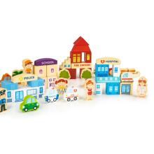 Wooden educational building blocks city with zoo 120 pieces