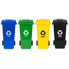 4 prügikasti komplekt 4x120L sinine roheline kollane must paber klaas plastmass segaprügi kummirattad