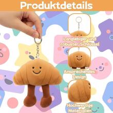 Jellycat Croissant, võtmehoidja, plush-võtmehoidja, võtmehoidja, armsa disainiga Croissant-kaisukarusnahk kottide kaunistamiseks ja 3-pakendis