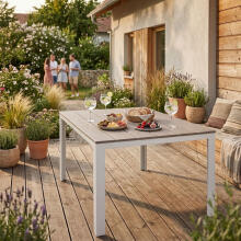 6-inimese aiapink 156x78 cm polüwood mööbel terrassile beež valge MultiGarden