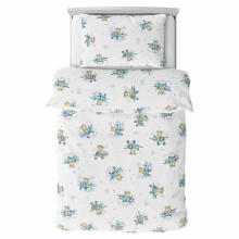 Bedding set - 5  parts - 120/90/360 - BEAR in PLANE - BLUE