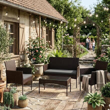 Tehnorattani aiakomplekt: pink, laud, toolid, pruun, MultiGarden