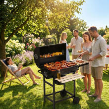 Süsinik grill aiagrill kattega termomeeter tuhatoos puidust riiulid MultiGarden