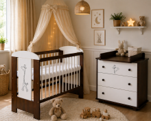 Klups Little Safari Giraffe Art.288881 White/Nut  Lastemööbli komplekt: voodi ja kummut