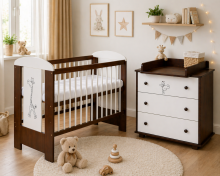Klups Little Safari Giraffe Art.288881 White/Nut  Lastemööbli komplekt: voodi ja kummut