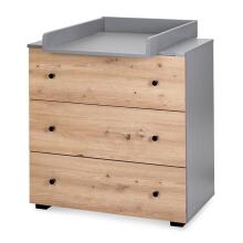 Klups Pauline Art.290267 Graphite/Oak  Komplekt: Laste võrevoodi kaitsva küljega 120x60 cm + kummut