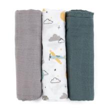 PETITE&MARS 415361 Bambusest Musliinmähkmed 3 tk 68x68 cm Hallid Lennukid