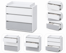 Klups Dalia Set Art.299158 White/Grey  Puidust beebivoodi (120x60 cm) koos hoiukastiga + kookoskiust madrats (120x60x8 cm)