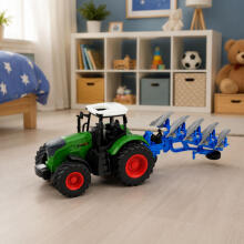 Põllumajanduslik Farm Traktor Kahekordse Künnivaguni Kummiratastega Roheline 1:24