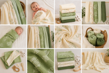 Yukkidds Muslin Cloths Art.299921 Green Leaf Высококачественная муслиновая пелёнка из бамбука, 1 шт. (60x60см)