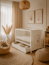 Elf Bed Bloom Drawer Art.300023 Bear White Puidust beebivoodi hoiuruumiga (120x60 cm)