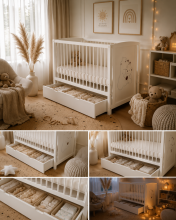 Elf Bed Bloom Drawer Art.300023 Bear White Puidust beebivoodi hoiuruumiga (120x60 cm)